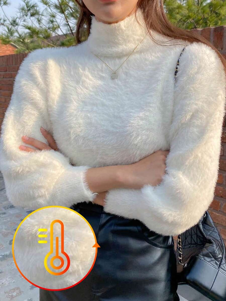 DAZY Women's Fluffy Turtleneck Warm Pullover Sweater,Long Sleeve Tops,Fall Women Clothes | SHEIN