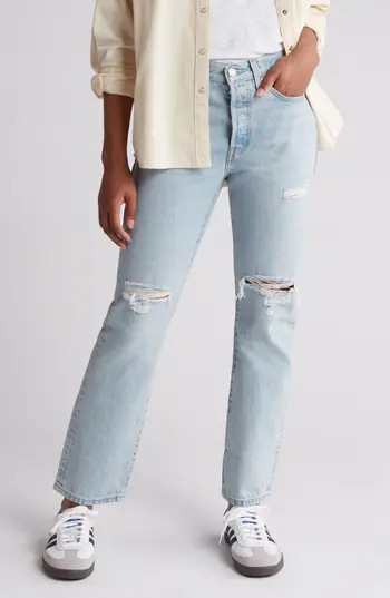 Levi's® 501® Ripped High Waist Straight Leg Jeans in Braggadocious at Nordstrom Rack, Size 24 X 30 | Nordstrom Rack