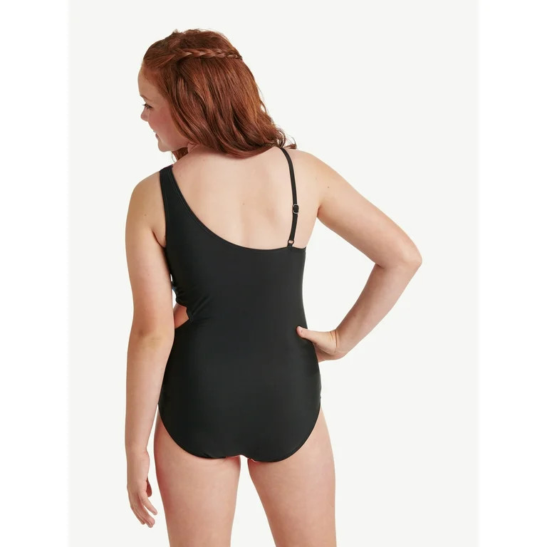 Justice Girls One Piece Cross Shoulder Cut Out Swimsuit, Sizes 5-18 | Walmart (US)