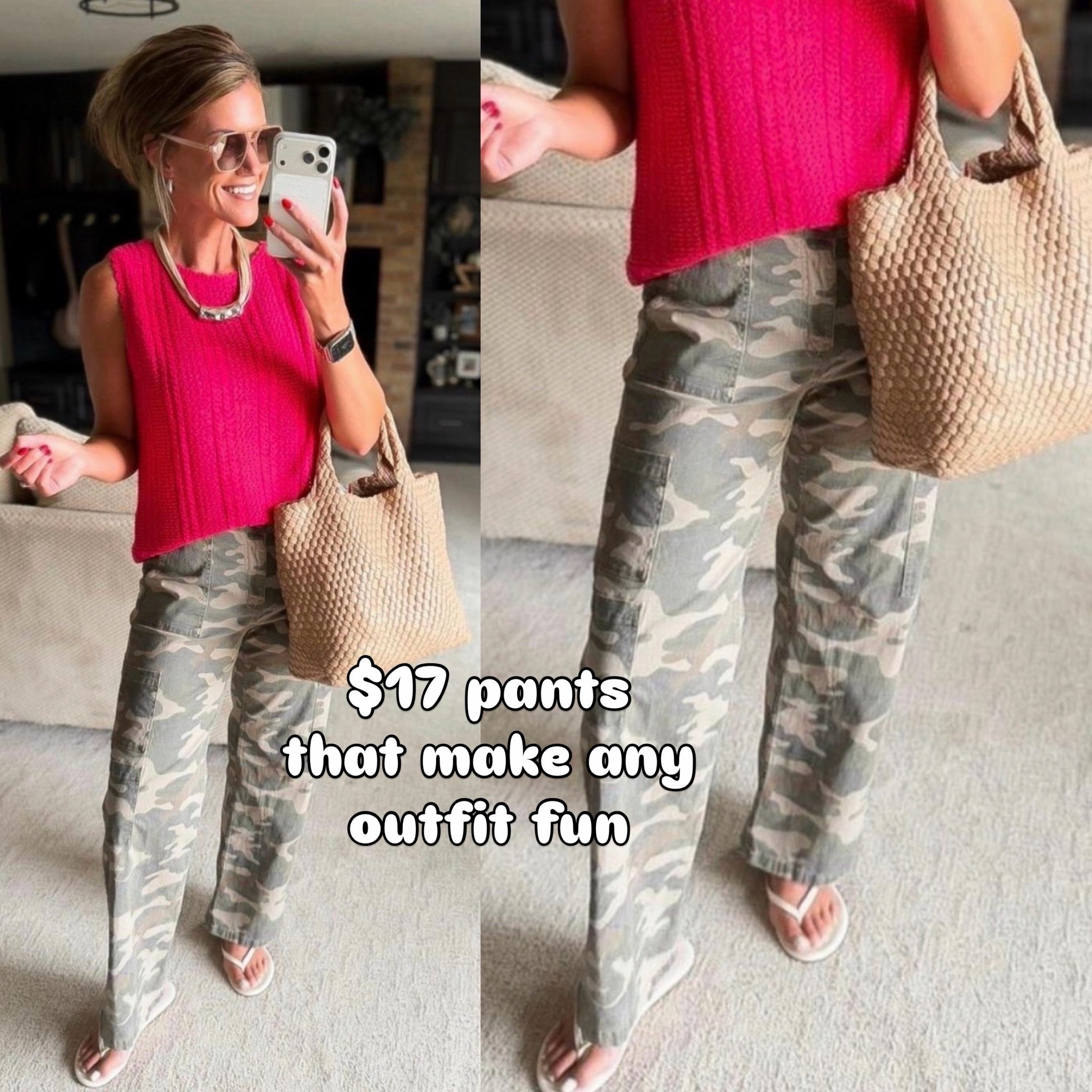 $17 camo pants styled for Summer 
Pants/ medium (full length)
Top/ small

#LTKOver40 #LTKSeasonal #LTKootd
