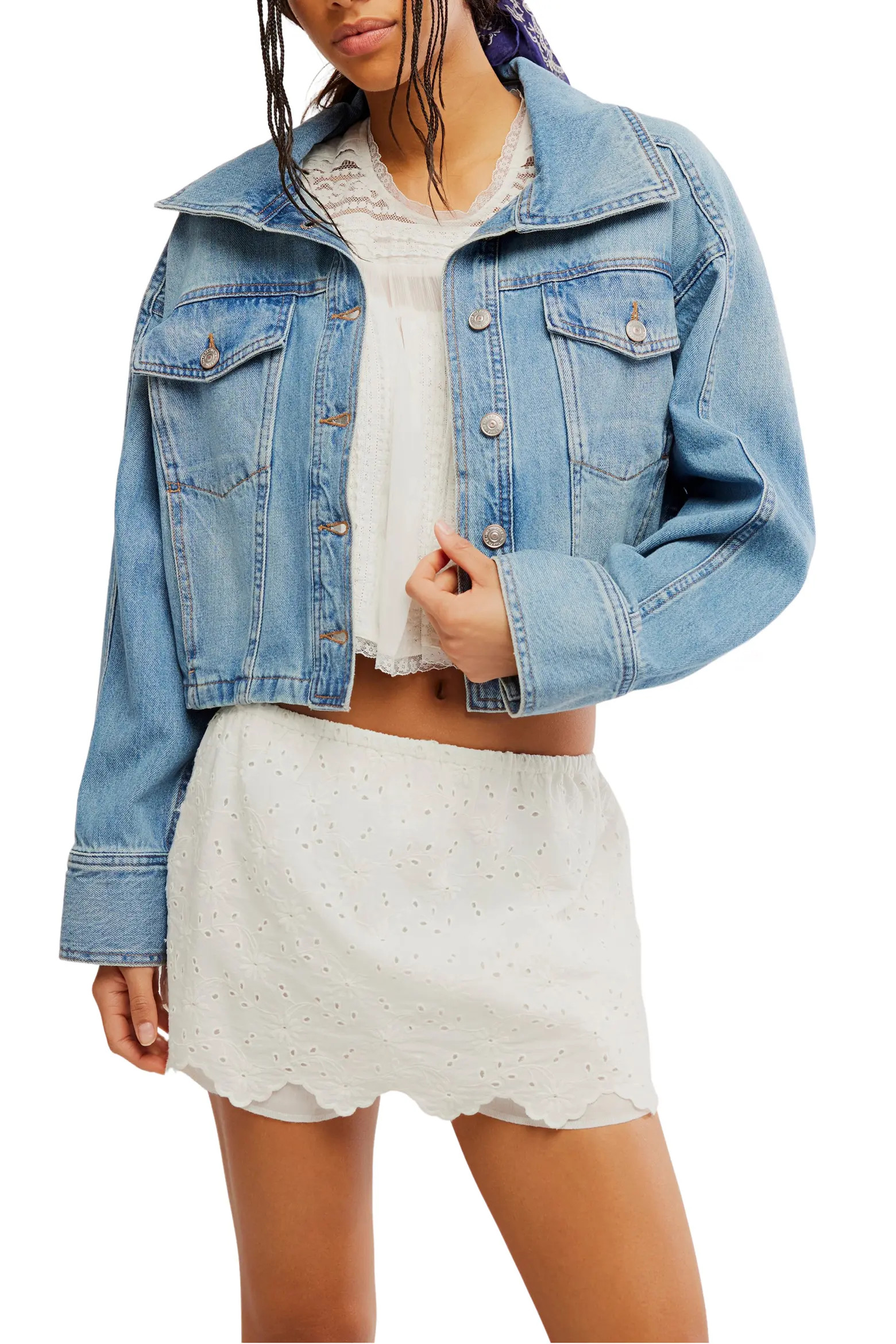 Free People Side to Side Crop Denim Jacket (Women) | Nordstrom | Nordstrom