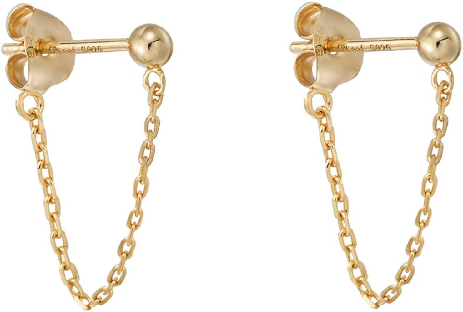 S.Leaf Cubic Zirconia Stud Earrings with Chain Sterling Silver Dangle Earrings for Women | Amazon (US)