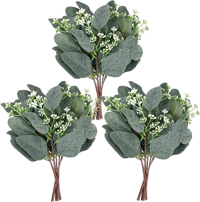 Whonline 20pcs Artificial Eucalyptus Leaves Stems with White Seeds Short Silver Dollar Artificial... | Amazon (US)