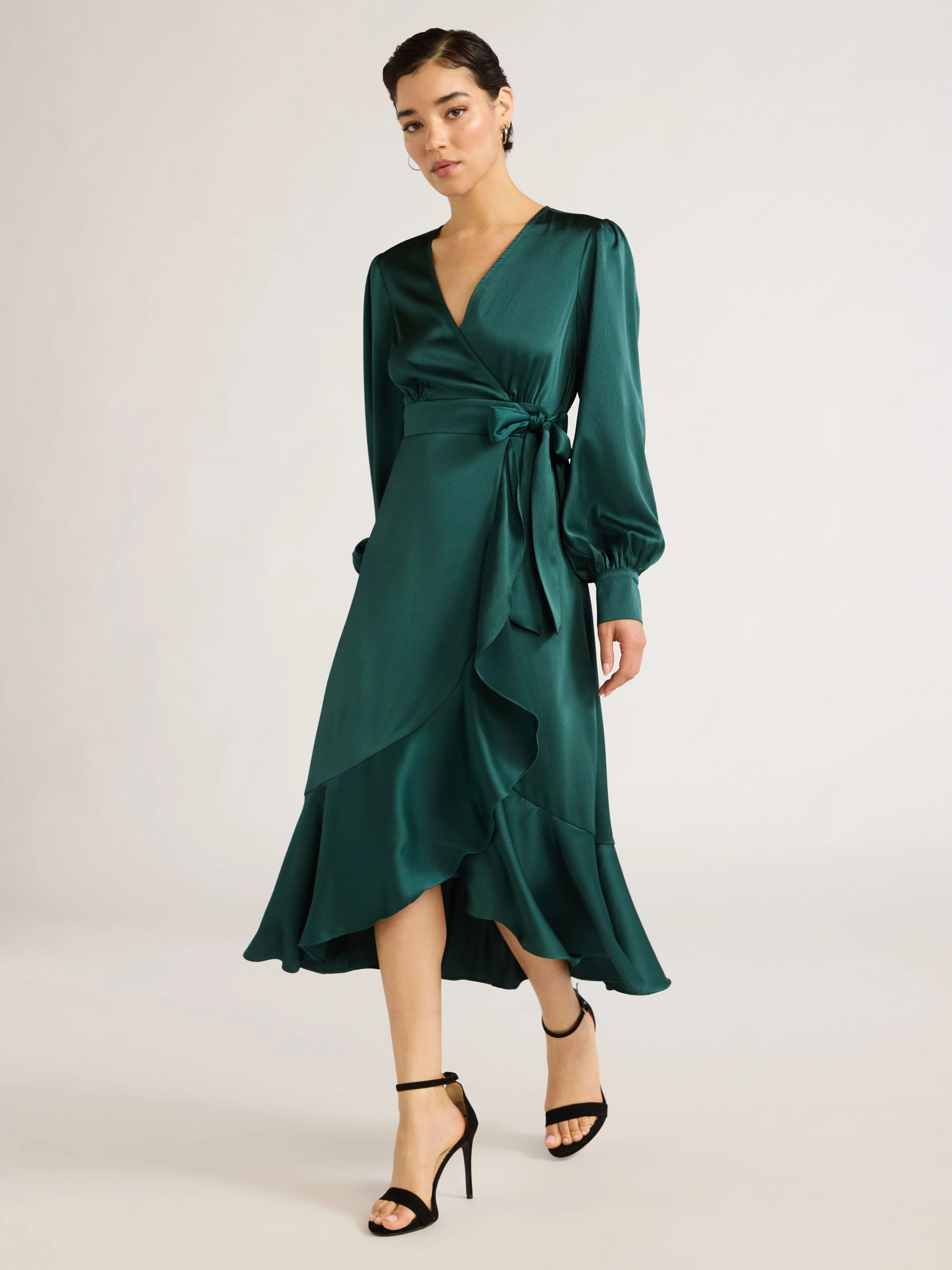 Sofia Jeans Women's and Women's Plus Size Faux Wrap Ruffle Trim Skirt Dress, Mid Calf Length, Siz... | Walmart (US)