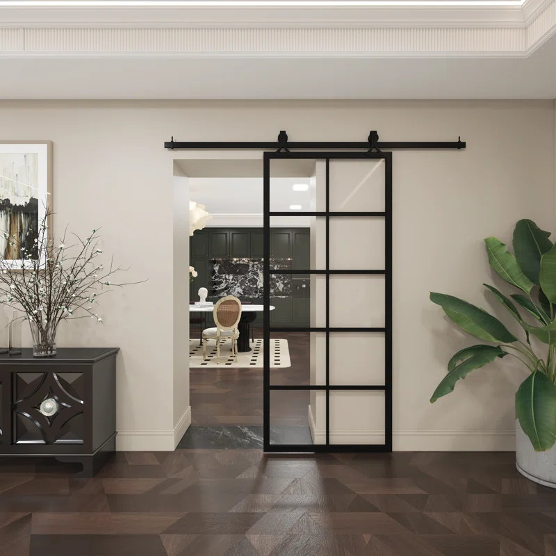 Glass and Metal Barn Door With Installation Hardware Kit | Wayfair North America