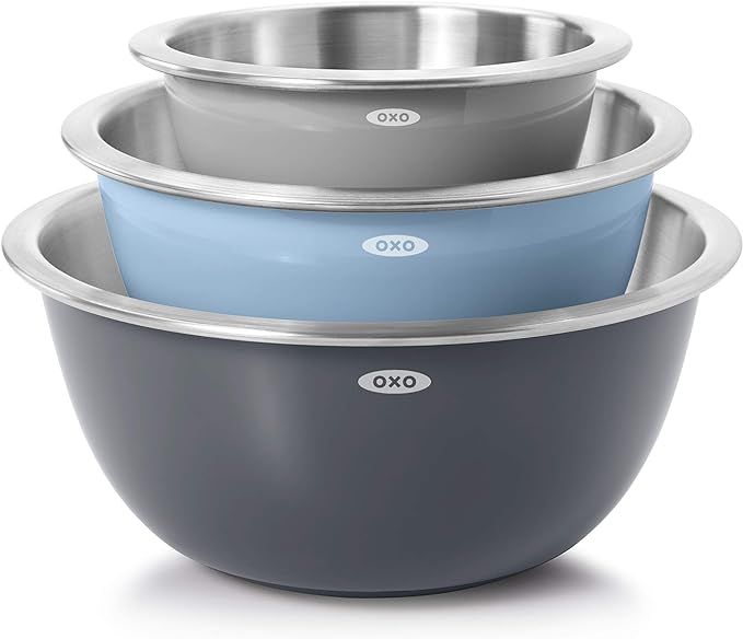 OXO Good Grips 3-Piece Stainless Steel Mixing Bowl Set - Blue/Gray, 4.7L, Multi Size | Amazon (US)