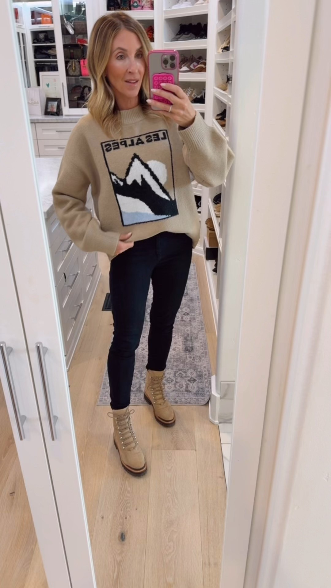 Perfect cozy winter look. Love these skinny black Good American jeans and my Target sweater. Boots are Marc Fisher 
Denim size 6 🖤

#LTKootd #LTKOver40 #LTKgrwm