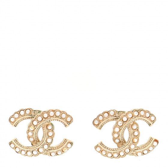 CHANEL Pearl CC Earrings Light Gold | Fashionphile