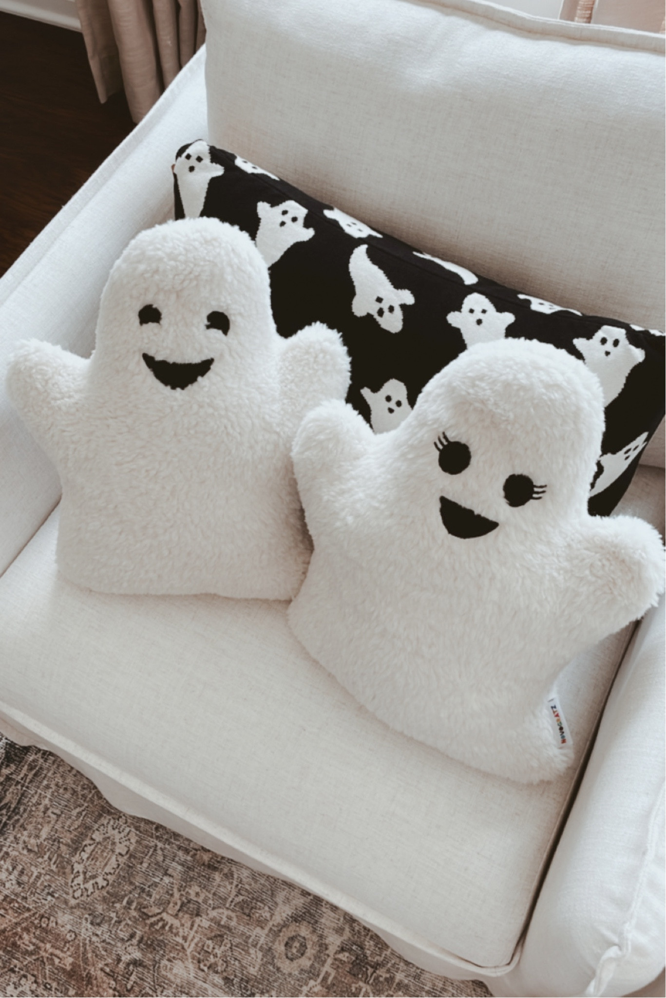 Home & Living :: Home Decor :: Pillows & Cushions :: Furry Ghost Pillow,  Halloween Decor, black and white, spooky stuffed animal, ghoul, halloween  pillow, plush, party decorations, goth gift cute
