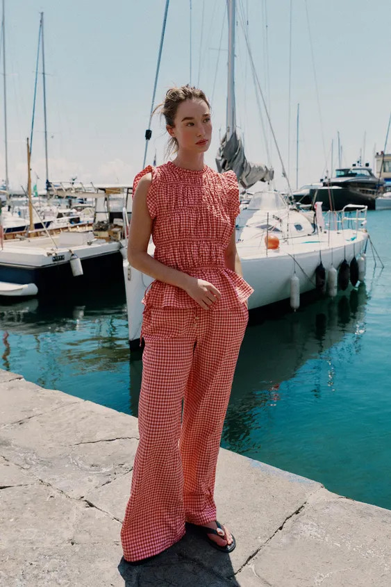 GINGHAM RUCHED TOP | Zara US