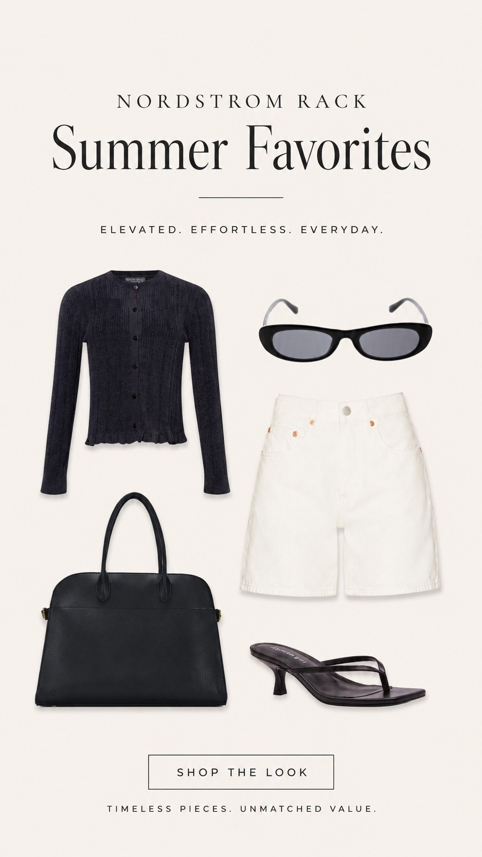 Quiet luxury summer style at @NordstromRack Clean black accessories, tailored cream shorts, sleek kitten heels, and elevated basics that look far more expensive than they are. These are the timeless pieces I always reach for in summer. 🤍 #NordstromRackPartner  #RackScore
