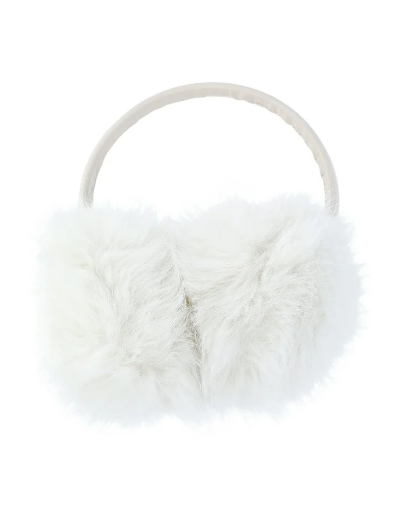 Time and Tru Women's Faux Fur Ear Muffs with Faux Leather Band, White | Walmart (US)