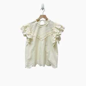 Love The Label Embroidered Eyelet Ruffle‎ Flutter Sleeve Top Ivory Size S | Poshmark