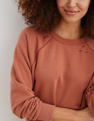 Aerie Sunday Soft Distressed Crew Sweatshirt | American Eagle Outfitters (US & CA)