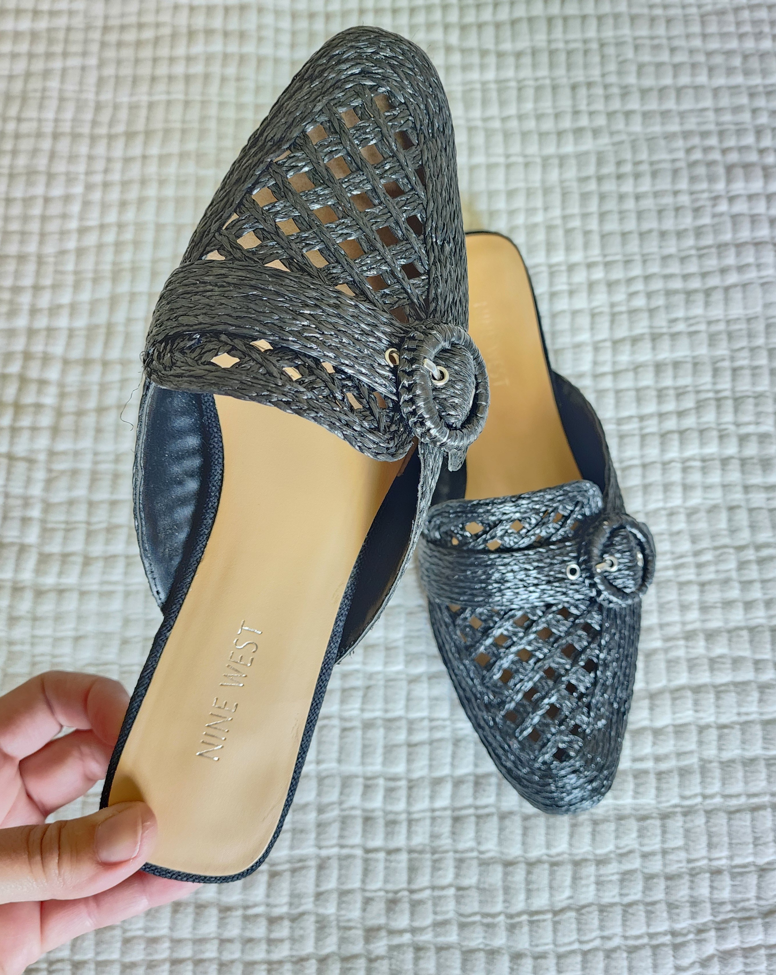 New church shoes! These mules are so cute! Comes in 3 colors! Nine west slip on womens shoe shoes dressy casual rattan loafer low heal Kohl's buckle strap comfortable dress sandal black braided 

#LTKShoeCrush #LTKFindsUnder100 #LTKSaleAlert