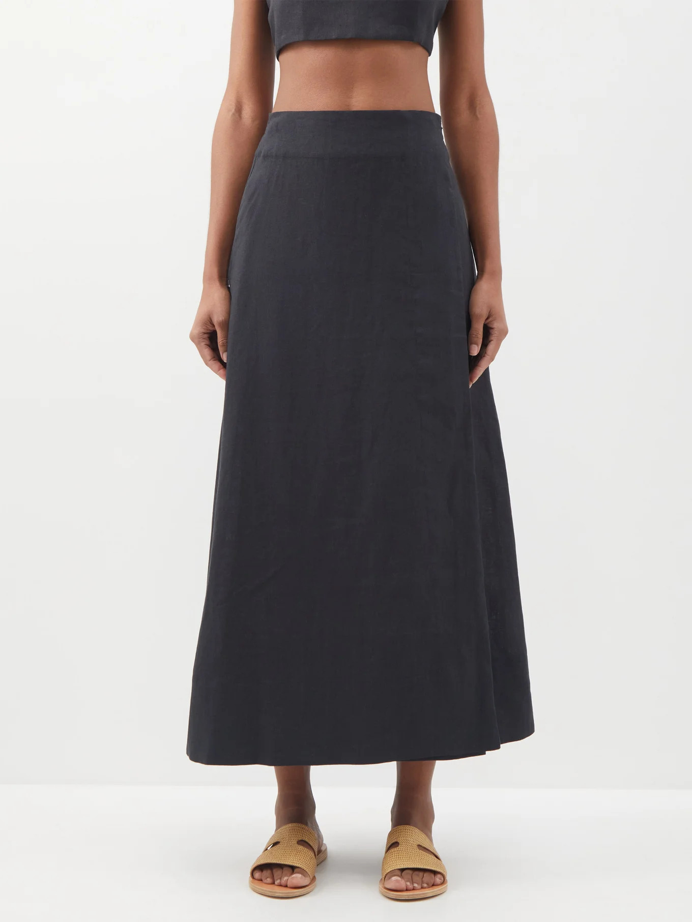 Amalfi high-rise linen A-line midi skirt | Matches (UK)