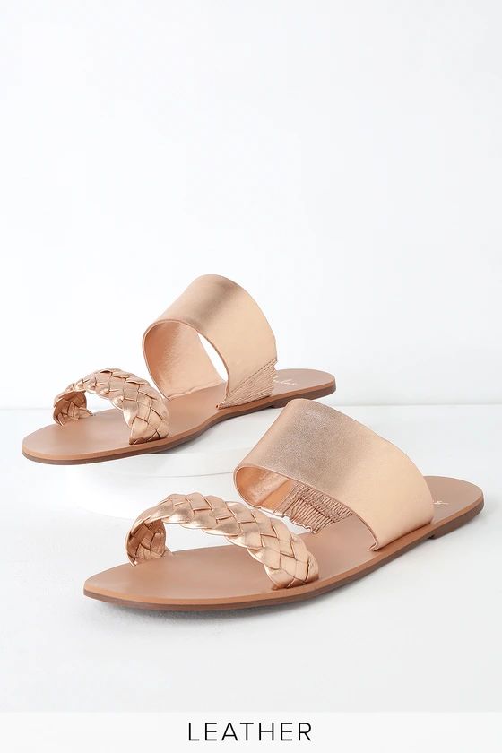 Caylee Rose Gold Nappa Leather Slide Sandals | Lulus (US)