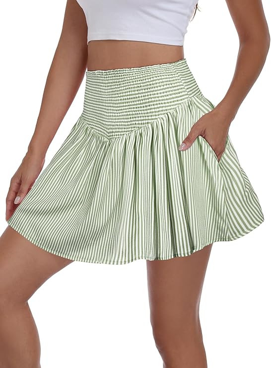 Vigorics Women’s High Waisted Smocked Mini Skirt Casual A-Line Skorts Built-in Shorts for Summe... | Amazon (US)