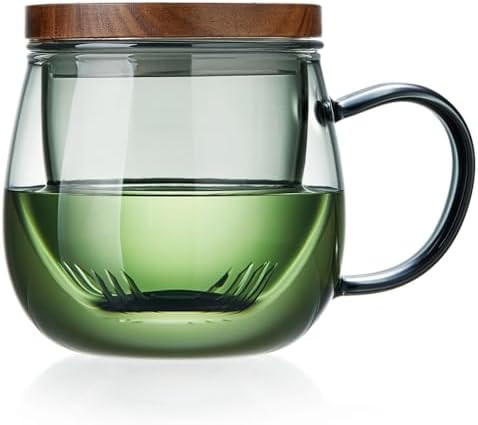 17 OZ Glass Tea Cup with Infuser and Lid, 500 ML Large Borosilicate Teacup, Clear Mug for Loose L... | Amazon (US)