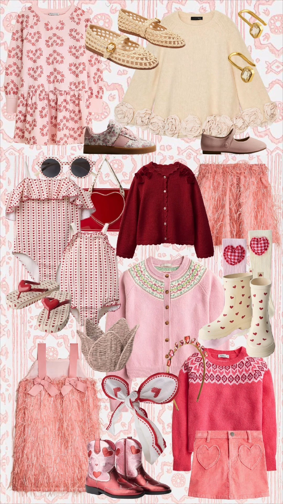 Sweet Valentine style, but make it classic + timeless 💌
I’m fully obsessed with this grandmillennial Valentine edit for girls — soft pinks, delicate florals, heart details, cozy knits, and the sweetest accessories. These pieces are perfect for Valentine’s Day outfits, school parties, playdates, family photos, and everyday wear all season long.

From floral dresses and heart sweaters to Mary Janes, bow accessories, and festive rain boots, everything here mixes charm with practicality. If you love traditional children’s clothing, vintage-inspired kids fashion, and classic Valentine outfits, this roundup is for you 🤍

Shop all my favorite girls Valentine outfits, shoes, and accessories linked below.

⸻

Clothing
	•	Pink floral long-sleeve dress
	•	Cream knit sweater with rosette hem detail
	•	Red knit cardigan with bow accents
	•	Pink Fair Isle knit cardigan
	•	Pink knit sweater with heart detail
	•	Pink corduroy skirt with heart pockets
	•	Pink feather-trim skirt
	•	Valentine heart print ruffle romper
	•	Valentine heart print short-sleeve romper

Shoes
	•	Woven Mary Jane flats (neutral)
	•	Floral lace-up sneakers
	•	Pink Mary Jane shoes
	•	Pink heart cowboy boots
	•	Cream rain boots with heart print

Accessories
	•	Gold crystal drop earrings
	•	Round sunglasses
	•	Red heart handbag
	•	Wicker heart-shaped purse
	•	Valentine bow hair accessory
	•	Pink jeweled headband
	•	Heart appliqué socks

⸻


#LTKkids
#LTKvalentines
#LTKfamily
#KidsValentinesOutfits
#GirlsValentineStyle
#GrandmillennialKids
#ClassicKidsStyle
#TraditionalKidsFashion
#ValentinesDayOutfits
#HeartPrintStyle
#GirlsOutfits
#KidsFashionInspo
#BoutiqueKids
#TimelessStyle
#ValentineLooks


#LTKValentine #LTKKids