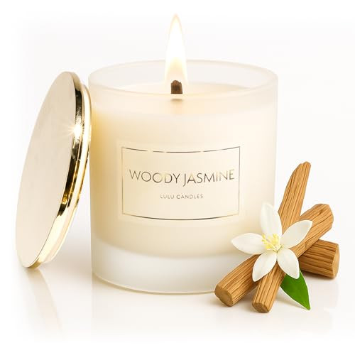 Lulu Candles | Woody Jasmine | Smells Floral & Smokey | Scent Notes: Jasmine, Sandalwood & Oud | Luxury Scented Soy Jar Candle | Hand Poured in The USA | Highly Scented (9 Oz. Wood Wick with Gold Lid) | Amazon (US)