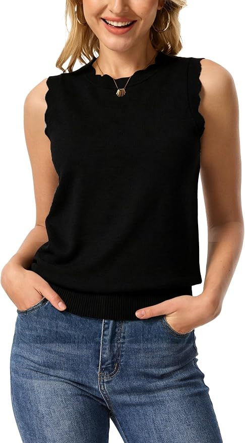 INKOFF Women's Scalloped Knit Tank Tops Sleeveless Sweater Vest | Amazon (US)
