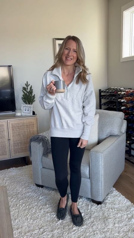 This 3/4 zip sweater and leggings from Abercrombie! The sweater comes in three different lengths, and multiple colors. Size down, I’m wearing a XS. #abercrombie #abercrombieleggings #athleisure #womensslippers 

#LTKFind #LTKSale #LTKunder100