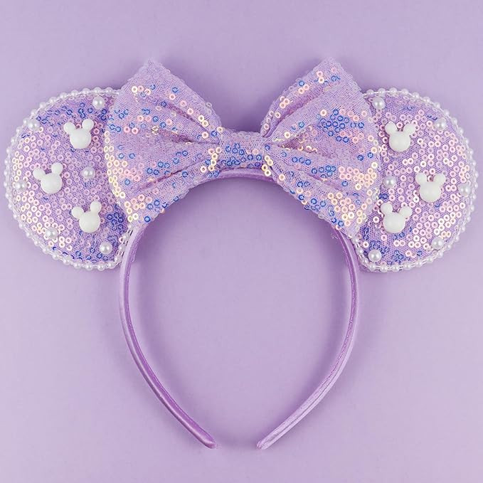 Mouse Ears Headband with Pearl, Purple Sequins Mouse Ears Headbands for Halloween Costume, Prince... | Amazon (US)