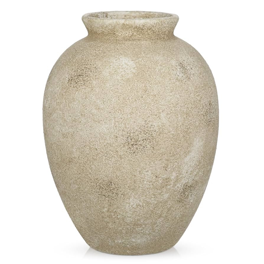 Large Rustic Ceramic Vase, 9.1 Inch Tall Farmhouse Vintage Flowers Vase, Decorative Terracotta Va... | Amazon (US)