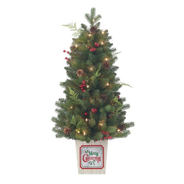 Holiday Time Pre-lit Incandescent Potted Pine Christmas Tree, Clear Lights, Green, 42" | Walmart (US)