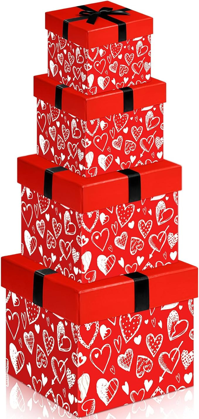 Epakh 4 Square Gift Boxes with Lids Gift Box Nesting Gift Boxes Assorted Sizes for Valentine's Da... | Amazon (US)