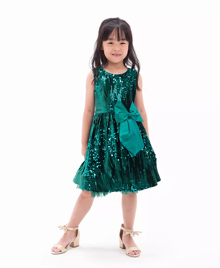 Little Girls Sleeveless Sequin and Velvet Social Dress | Macy's