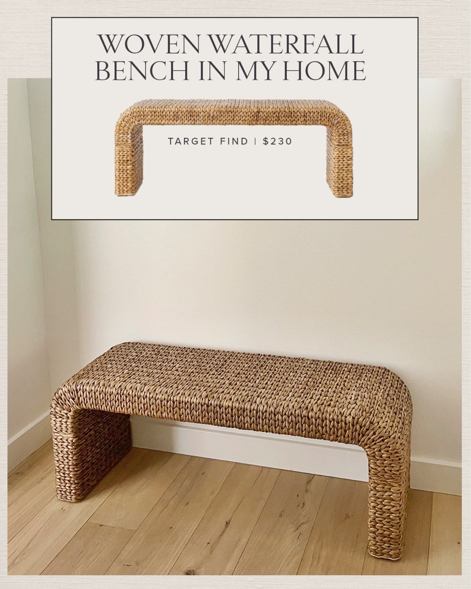 HOME \ Target find - woven waterfall bench in my entry 

Decor 

#LTKhome