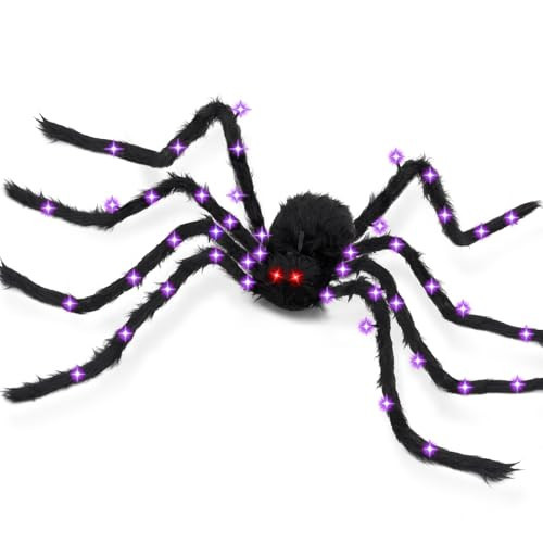 BUFANYU Halloween Decorations Giant Spider - Large Light Up Spider 78IN 44 Purple Lights & 2 Red Eyes, Bendable Metal Legs, 8 Light Modes, Timer - Halloween Decor for Outdoor Yard Party Haunted House | Amazon (US)
