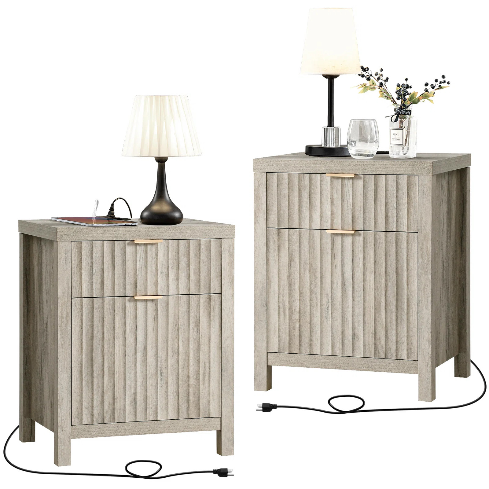 Arrilla 25'' 2 - Drawer Nightstand with Built-In Outlets (Set of 2) | Wayfair North America