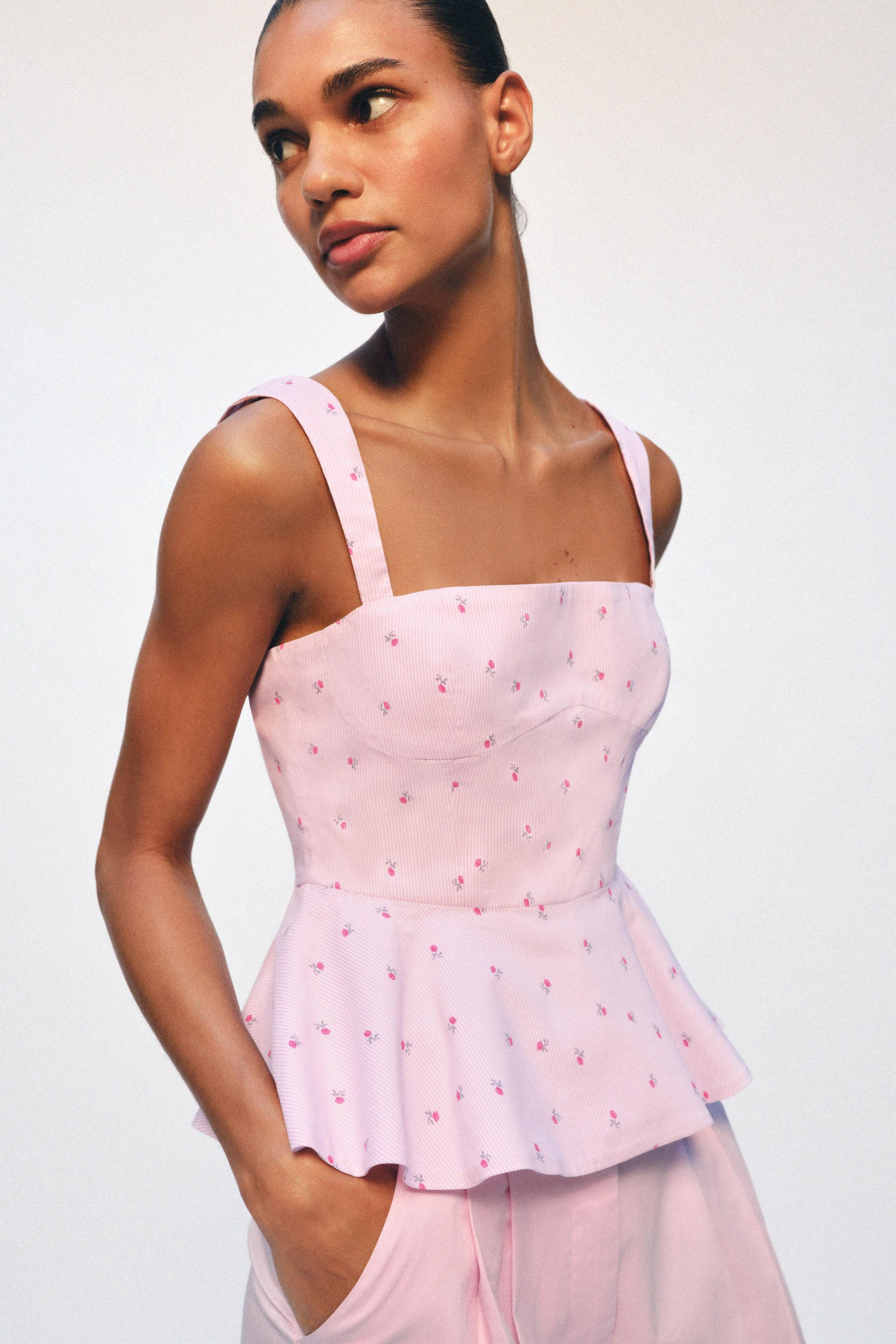 CORSETRY-INSPIRED STRIPED FLORAL TOP | Zara US