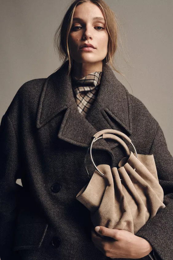 RIGID HANDLE SPLIT LEATHER BUCKET BAG | Zara US