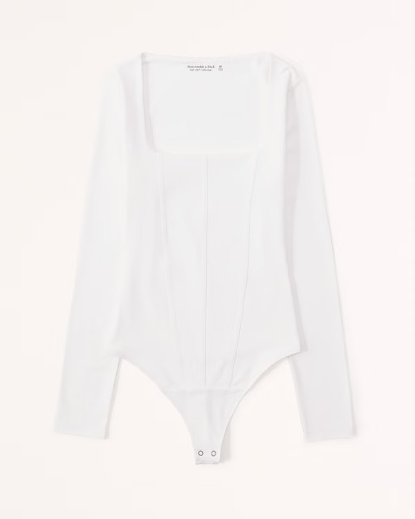 Women's Long-Sleeve Seamless Fabric Corset Bodysuit | Women's Tops | Abercrombie.com | Abercrombie & Fitch (US)