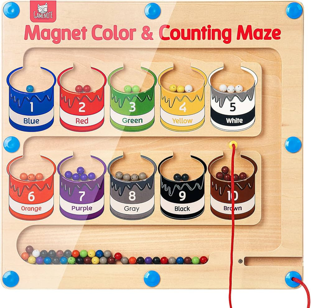 GAMENOTE Magnetic Color and Number Maze - Wooden Magnet Board Puzzles Toddler Activities Counting... | Amazon (US)