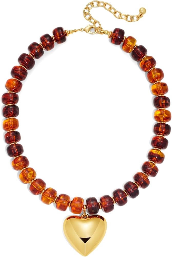 WOWORAMA Chunky Heart Necklaces for Women Colorful Resin Beaded Choker Necklace Gold Puffy Heart ... | Amazon (US)