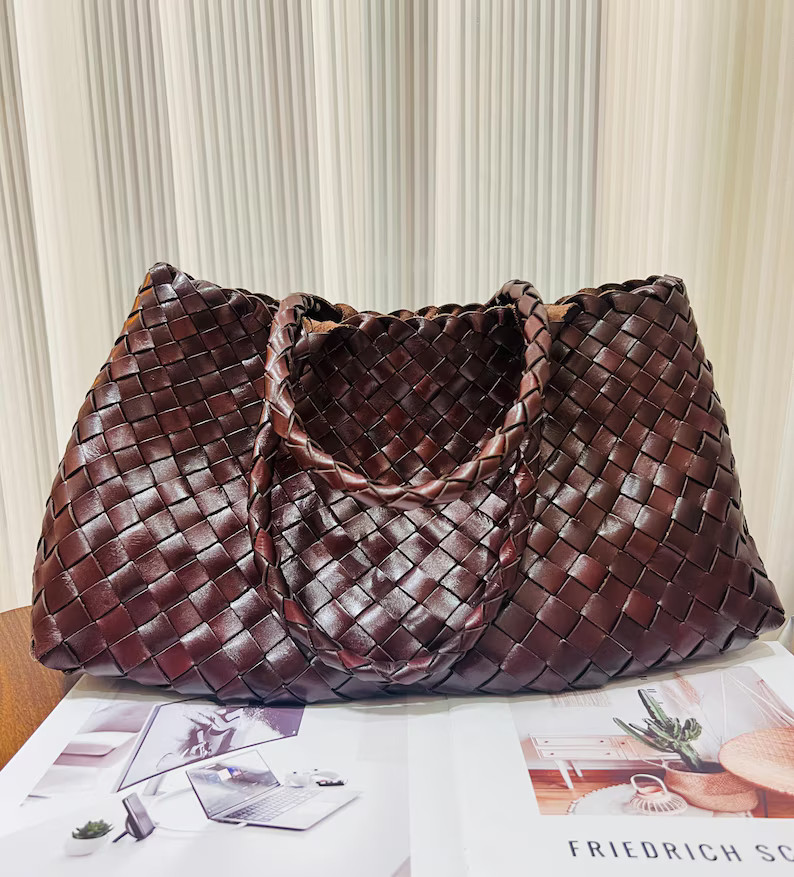 Handcrafted Woven Leather Shoulder Bag Large Cowhide Tote - Etsy Australia | Etsy (US)