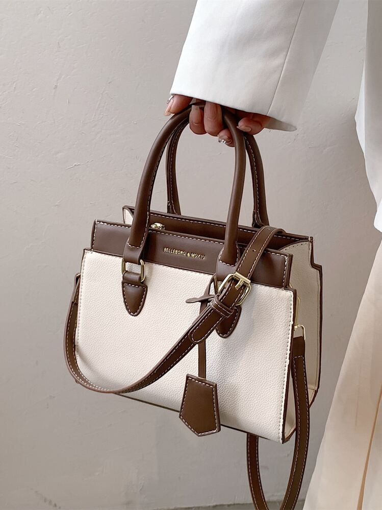 BELLEBORG Old Moeny, Lightweight,Business Casual Letter Detail Two Tone Square Bag For Teen Girls... | SHEIN