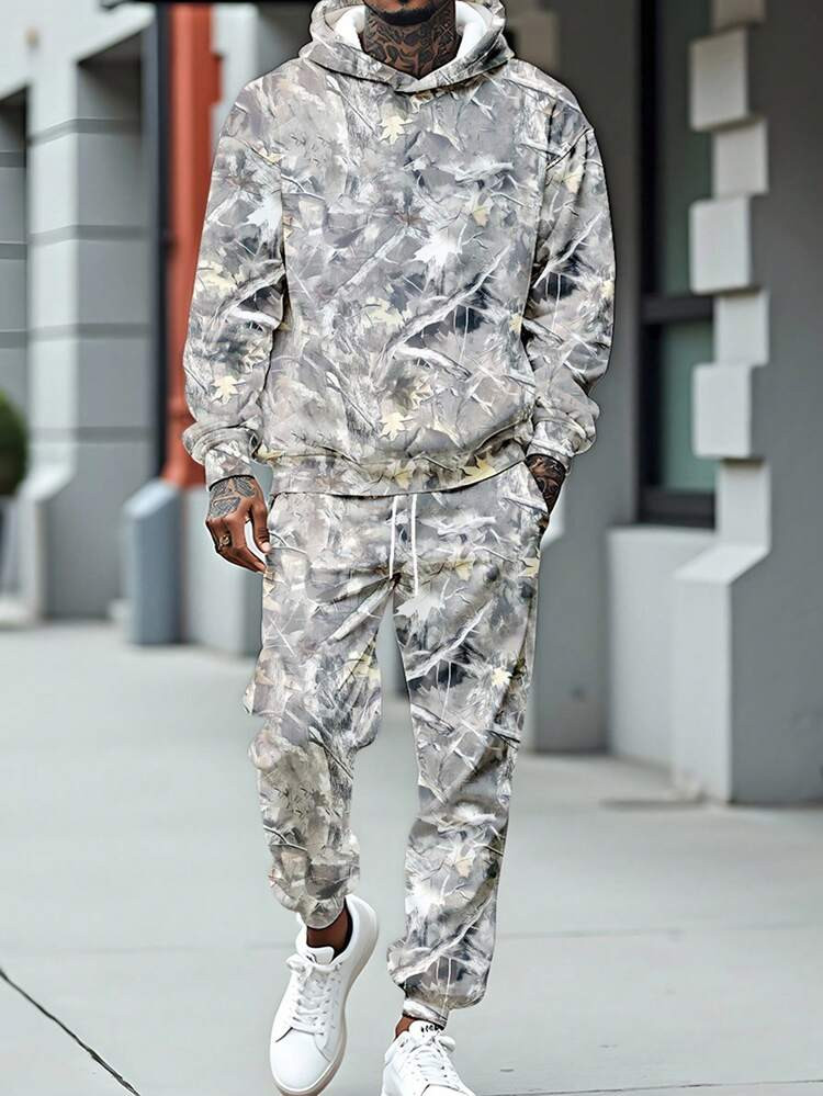 Manfinity LEGND Men's Camouflage Print Hoodie And Sweatpants Set, Suitable For Autumn/Winter Men Camouflage Set | SHEIN