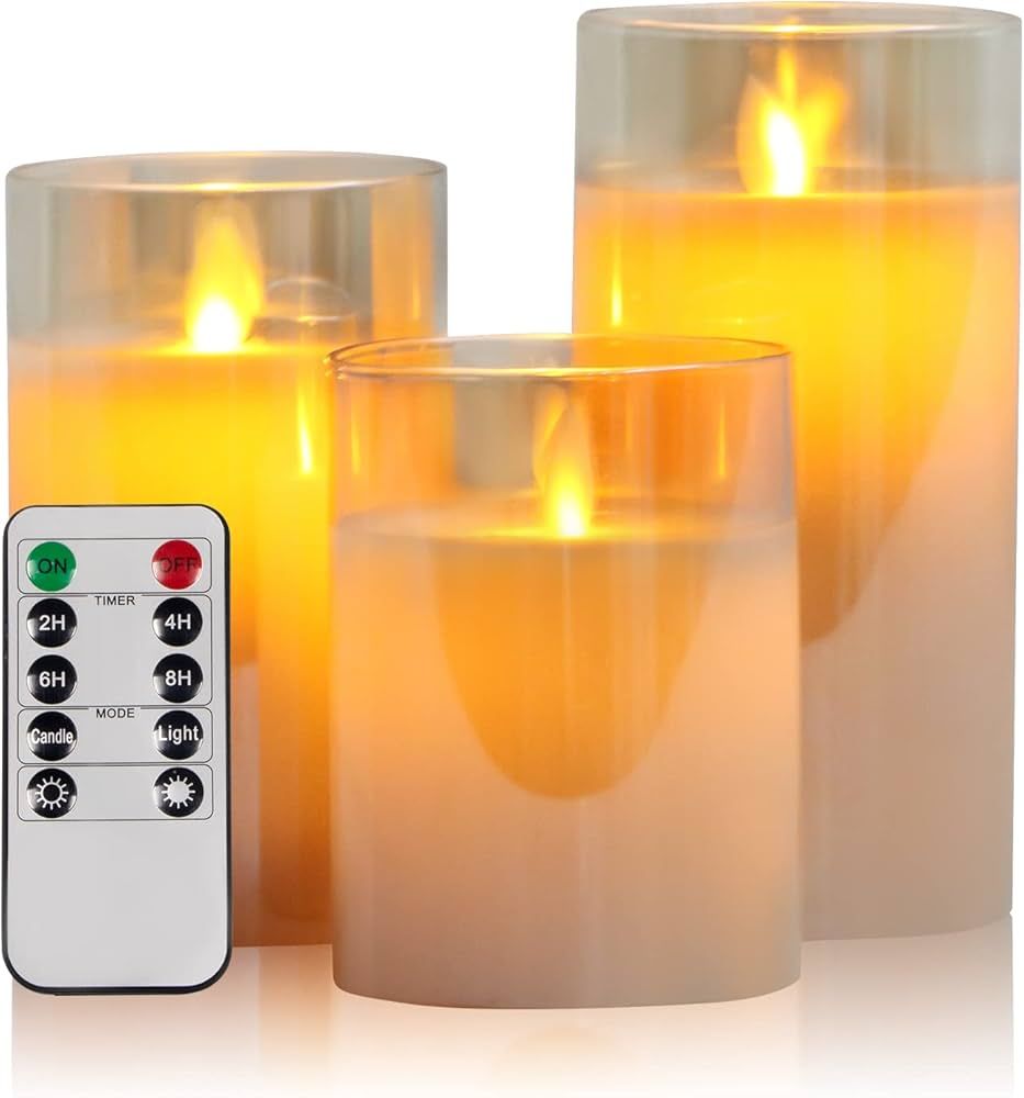 Jhiin Amber Flameless Candle with Remote Control, Realistic LED Glass Candle Battery Operated War... | Amazon (US)