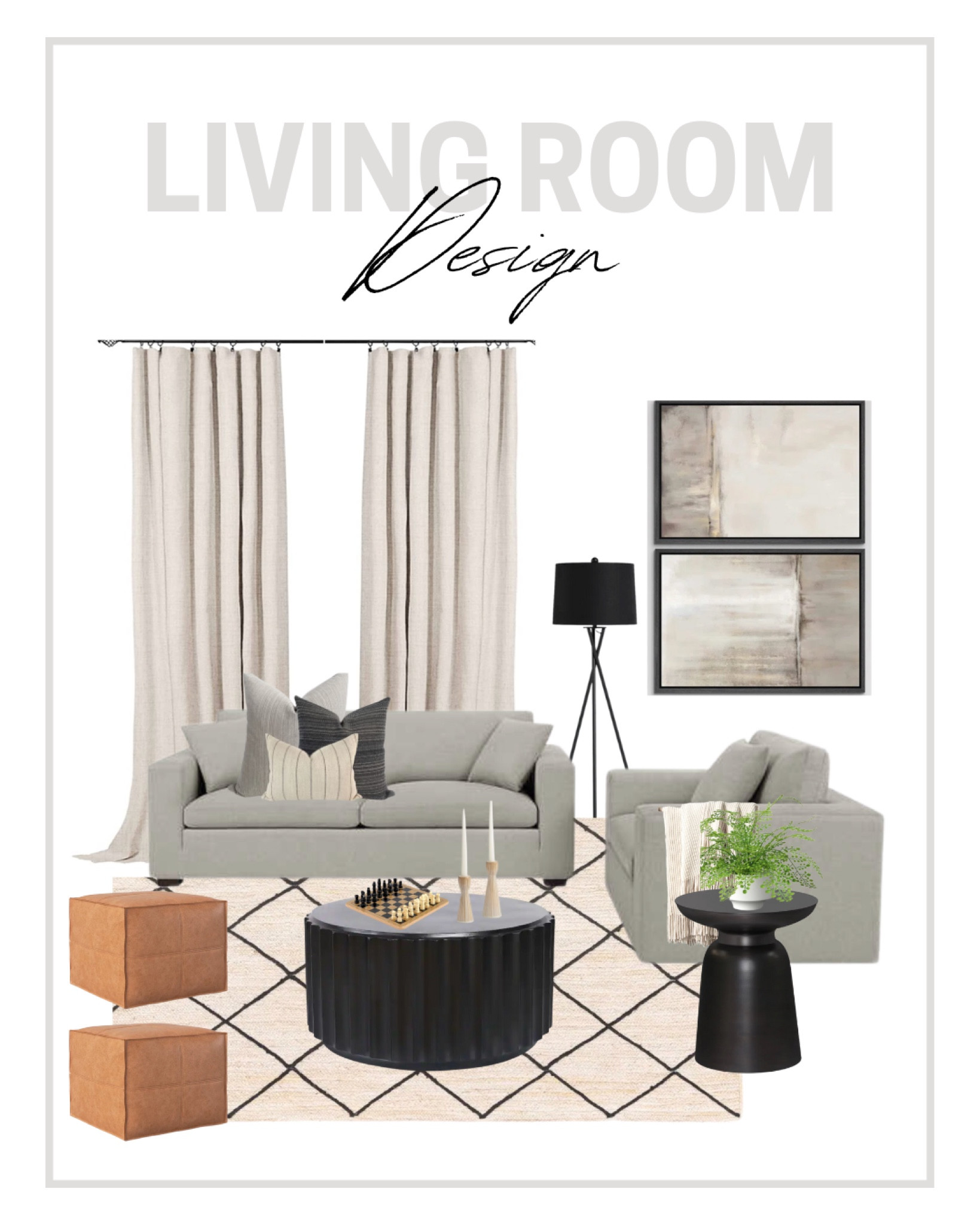 Affordable living room mood board! 

 Coffee table, Wall art, wall decor, ottoman, side table, curtains, curtain rod, lamp, lighting, rug, decor, table decor, couch, sofa, chess, pillows, pillow set, living room, design, mood board, decor, interior, interior decorating

#LTKhome #LTKsalealert #LTKunder50