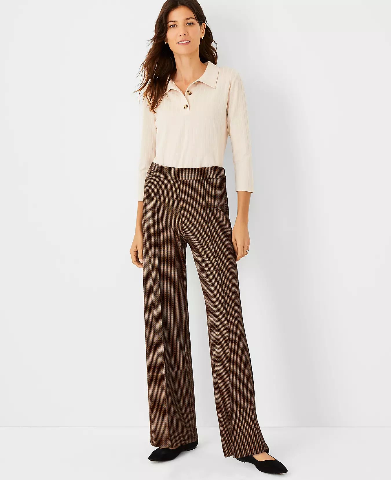 The Petite Houndstooth Side Zip Straight Pant | Ann Taylor (US)