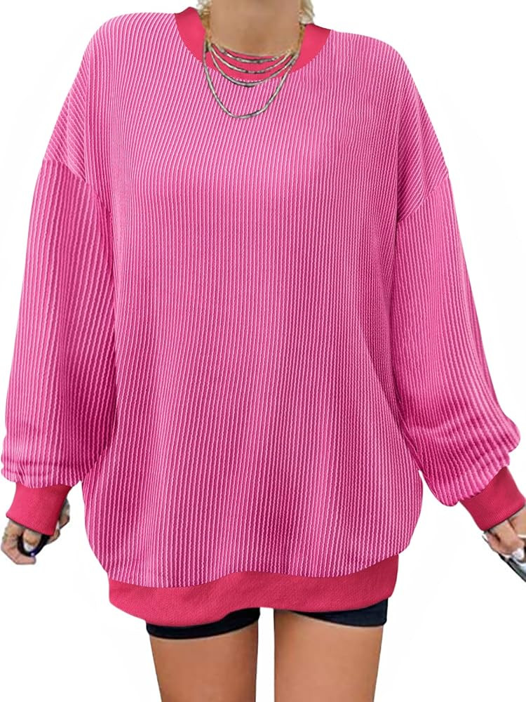 MK Shop Limited Oversized Crewneck Sweatshirts Women Fall Outfits Long Sleeve Knitted Ribbed Ligh... | Amazon (US)