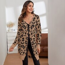 Open Front Leopard Cardigan | SHEIN