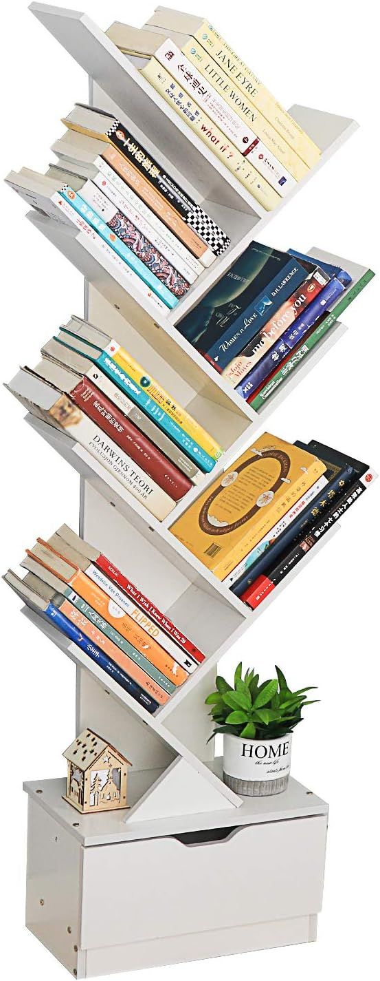 Genenic Tree Bookshelf with Drawers,8-Tier Floor Standing Bookcase,with Wooden Storage Rack Displ... | Amazon (US)