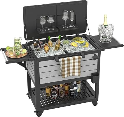 Patio Cooler Cart with Wheels, 104 Qt Portable Rolling Ice Chest, Outdoor Beverage Bar Cart with ... | Amazon (US)